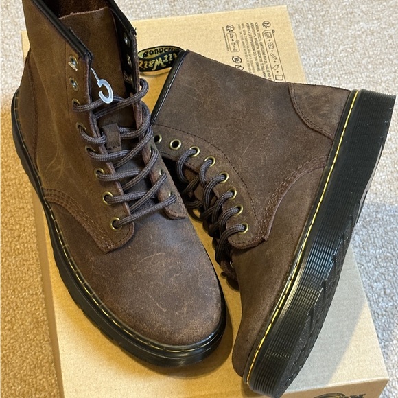 Dr. Martens Shoes - NEW Doc Martens Brown Leather Boots W6 M5 AirWair Docs Womens shoes NWT in box